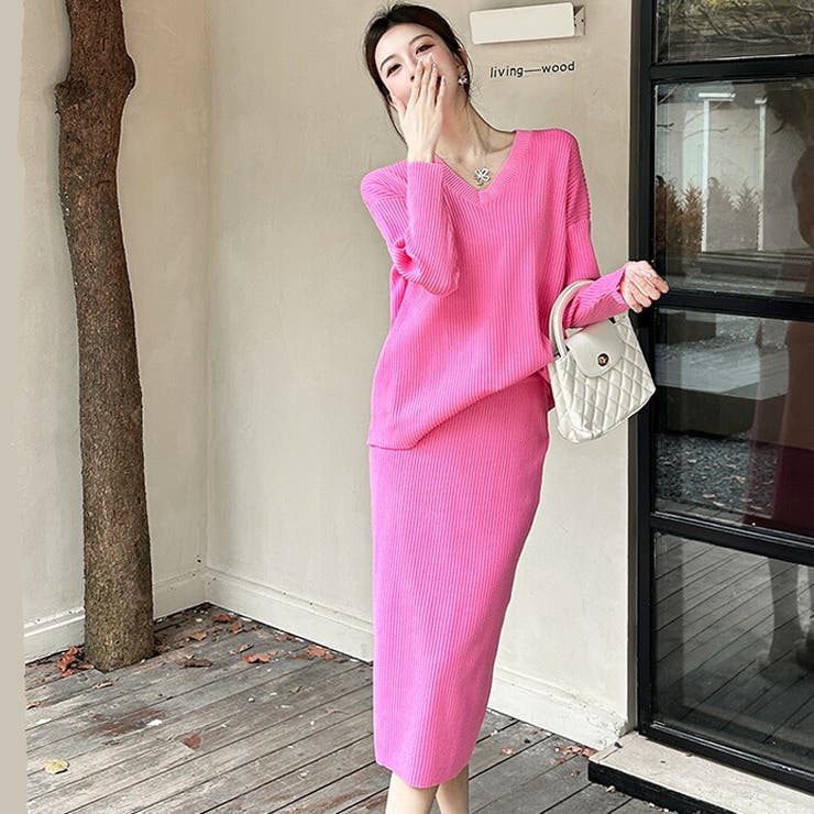 ニットセットアップ 全3色 Vネック[品番：JSFW0014403]｜JS  FASHION（ジェーエスファッション）のレディースファッション通販｜SHOPLIST（ショップリスト）