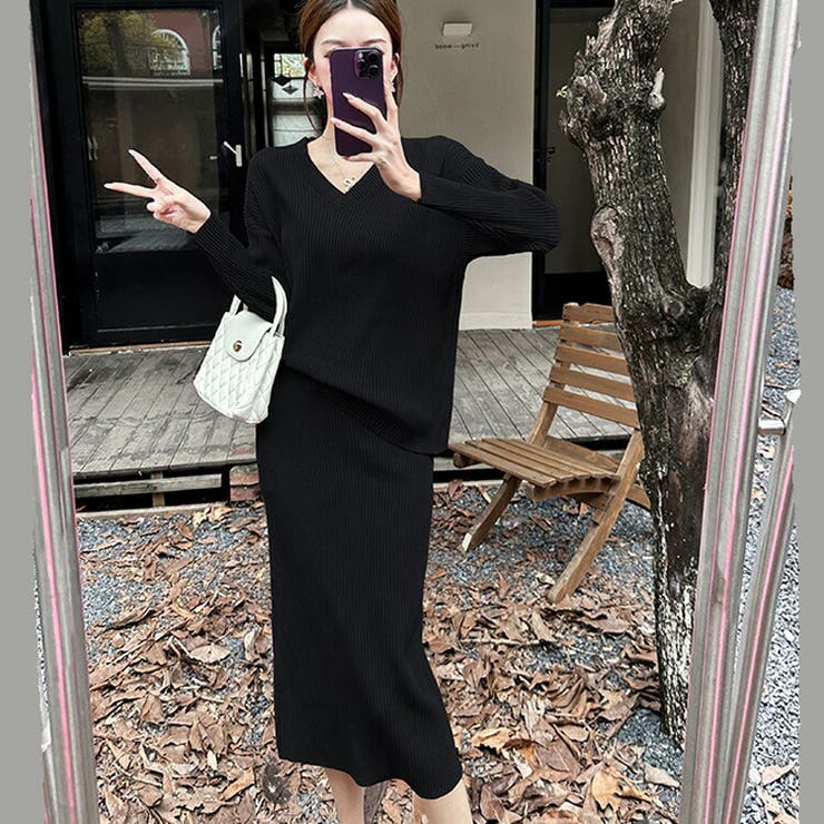 ニットセットアップ 全3色 Vネック[品番：JSFW0014403]｜JS  FASHION（ジェーエスファッション）のレディースファッション通販｜SHOPLIST（ショップリスト）