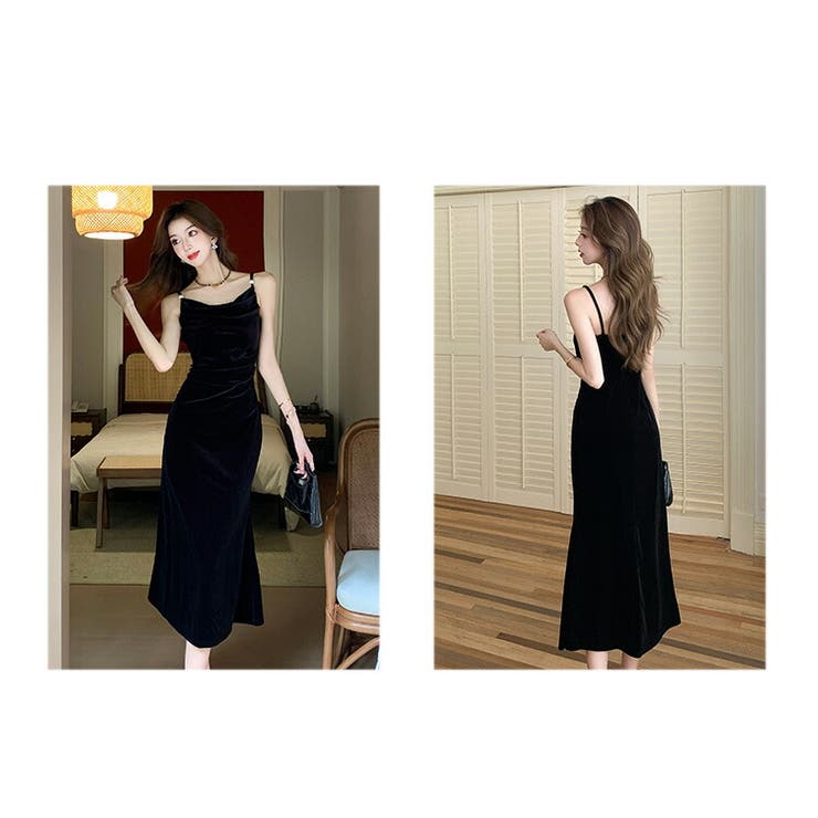 ベロアワンピース キャミワンピ ドレープネック[品番：JSFW0014297