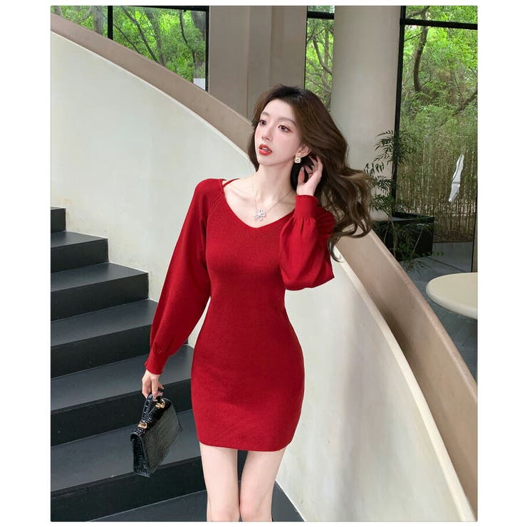 ニットワンピース ミニ丈 Vネック[品番：JSFW0014095]｜JS  FASHION（ジェーエスファッション）のレディースファッション通販｜SHOPLIST（ショップリスト）