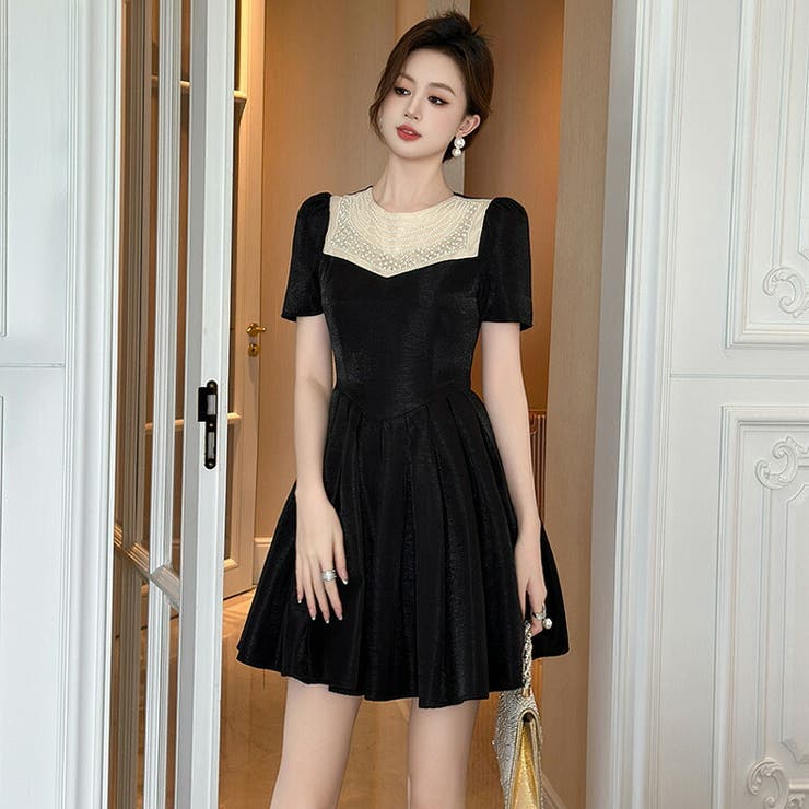 パーティードレス バイカラー フィット＆フレア[品番