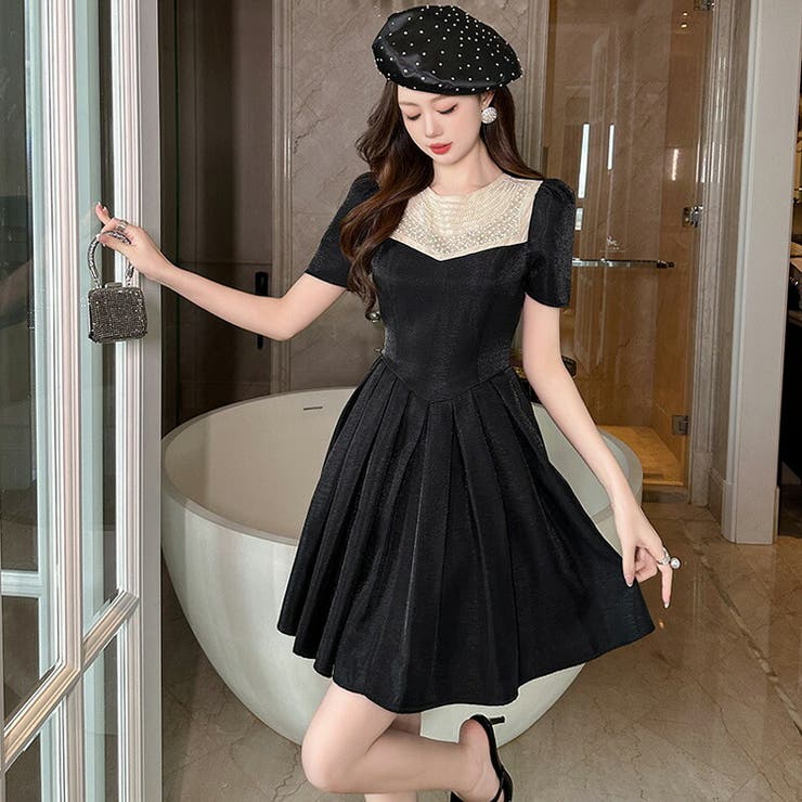 パーティードレス バイカラー フィット＆フレア[品番