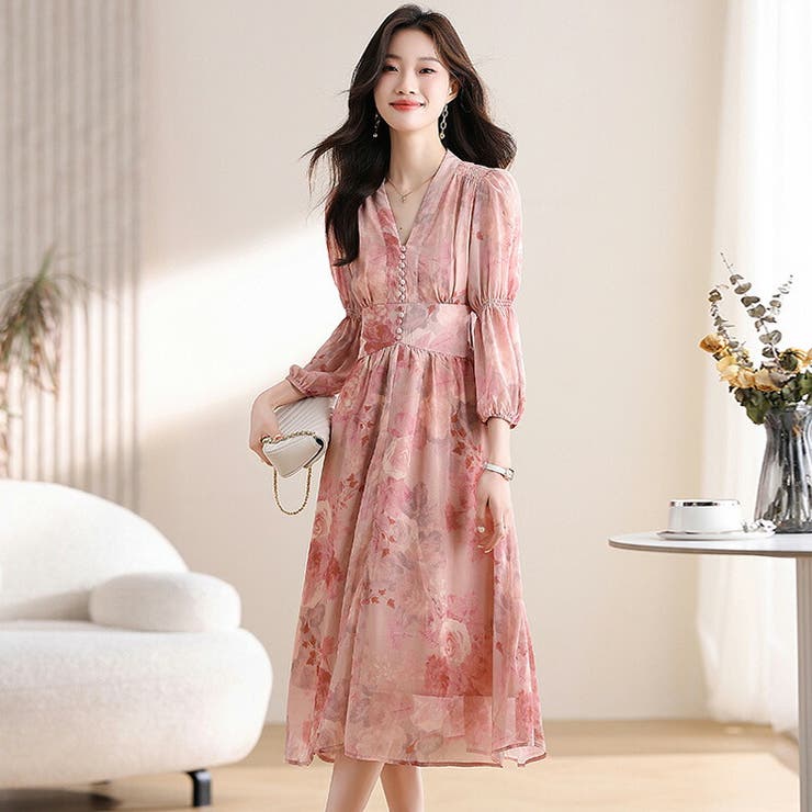 花柄ワンピース シフォン Aラインワンピ