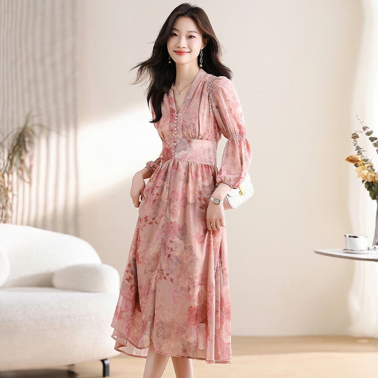 花柄ワンピース シフォン Aラインワンピ[品番：JSFW0014234]｜JS 