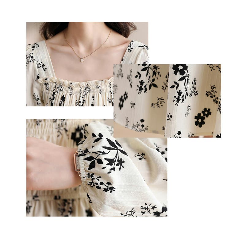 花柄ワンピース スクエアネック シャーリング[品番：JSFW0014236]｜JS