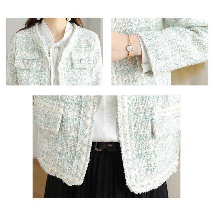 ツイードジャケット ノーカラージャケット 長袖[品番