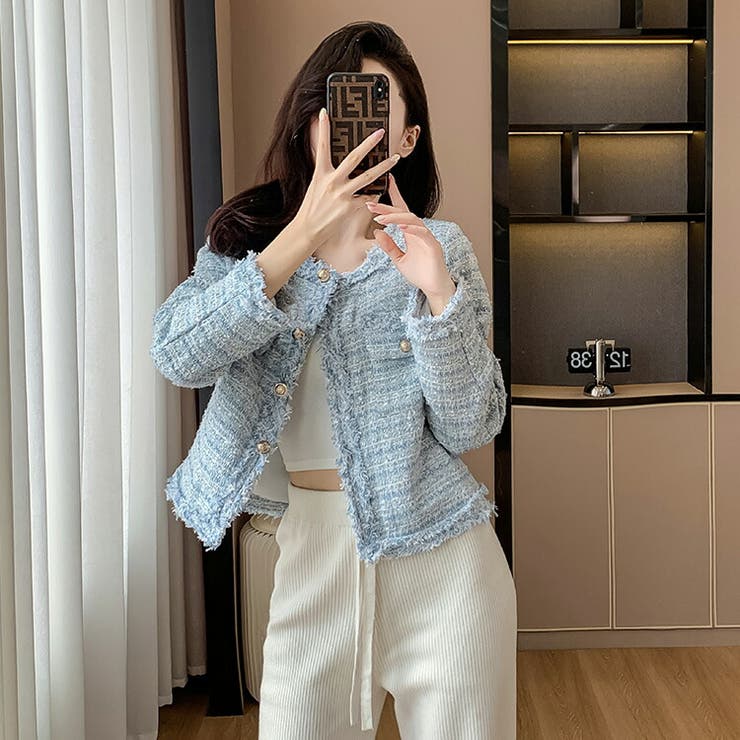 ツイードジャケット 全3色 ノーカラージャケット[品番：JSFW0014245