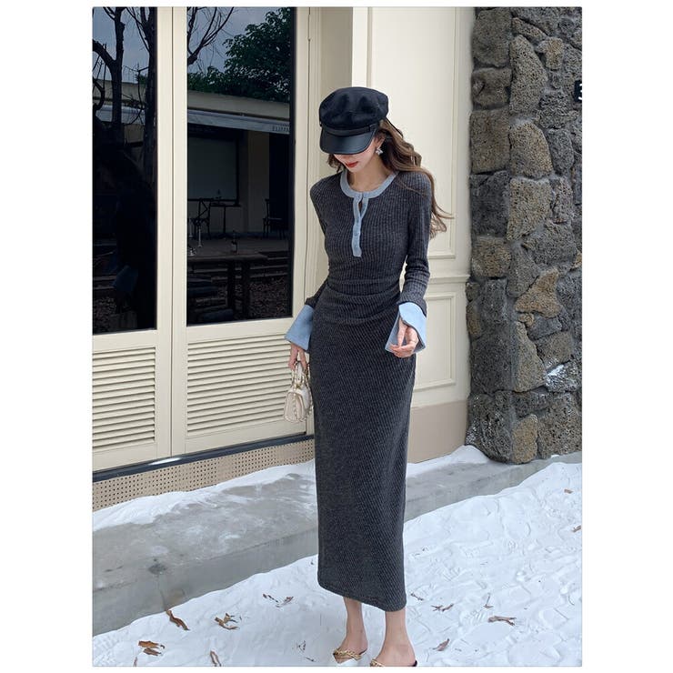 バイカラー リブニット ロングワンピース | JS FASHION | 詳細画像13 