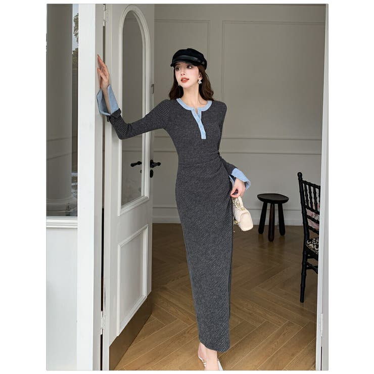 バイカラー リブニット ロングワンピース | JS FASHION | 詳細画像8 