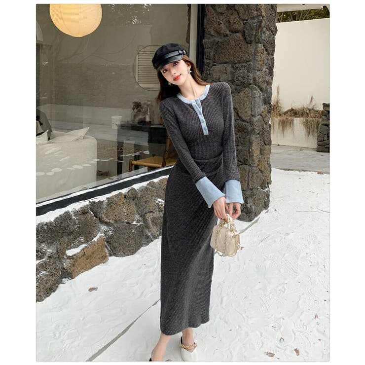 バイカラー リブニット ロングワンピース | JS FASHION | 詳細画像7 