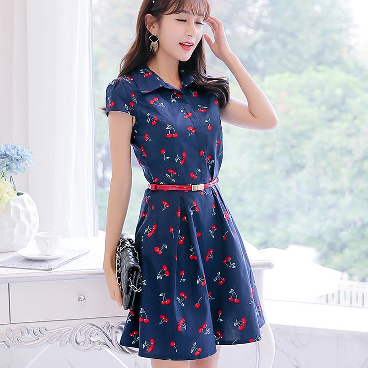 さくらんぼ柄 爽やかフレアラインシャツワンピース ショート丈 品番 Jsfw Js Fashion ジェーエスファッション のレディースファッション通販 Shoplist ショップリスト