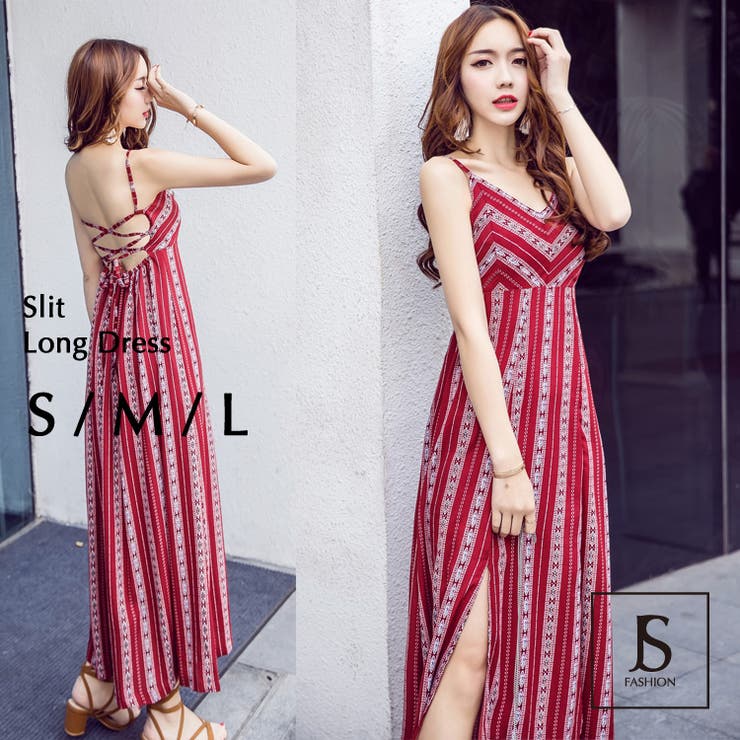 エスニック風柄 スリット入りロングワンピース マキシワンピース 品番 Jsfw Js Fashion ジェーエスファッション のレディースファッション通販 Shoplist ショップリスト