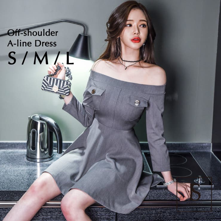 【完売品】今期新作　オフショルダー ブラック　Aライン ワンピース　−3kg見え オフショルダー ワンピース ギャザー ハイウエスト 無地 ロング