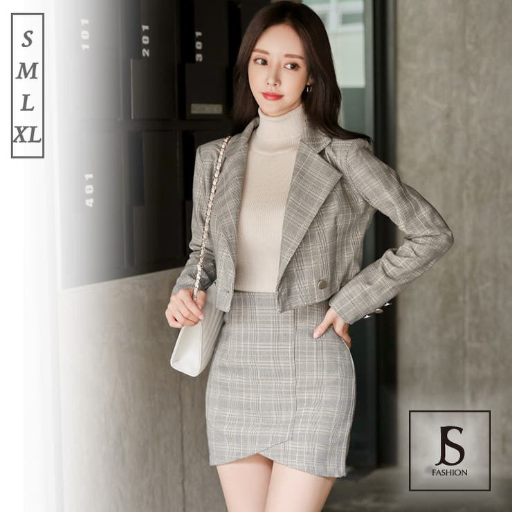 セットアップ チェック柄ジャケットとスカート上下セット アウター[品番：JSFW0007079]｜JS  FASHION（ジェーエスファッション）のレディースファッション通販｜SHOPLIST（ショップリスト）