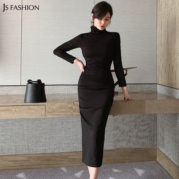 パーティードレス タートルネック サイドギャザー[品番：JSFW0007694]｜JS FASHION（ジェーエスファッション）のレディースファッション 通販｜SHOPLIST（ショップリスト）