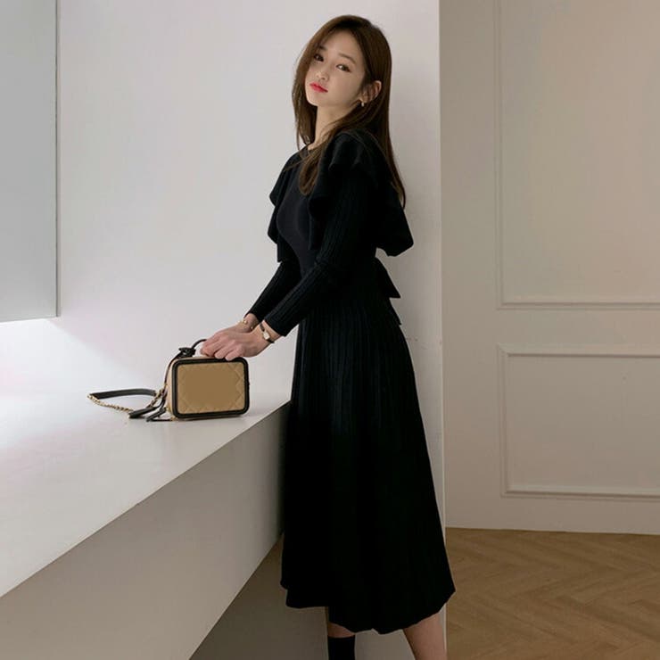 フリル付きニットワンピース韓国風シンプル ays4790288_2.jpg