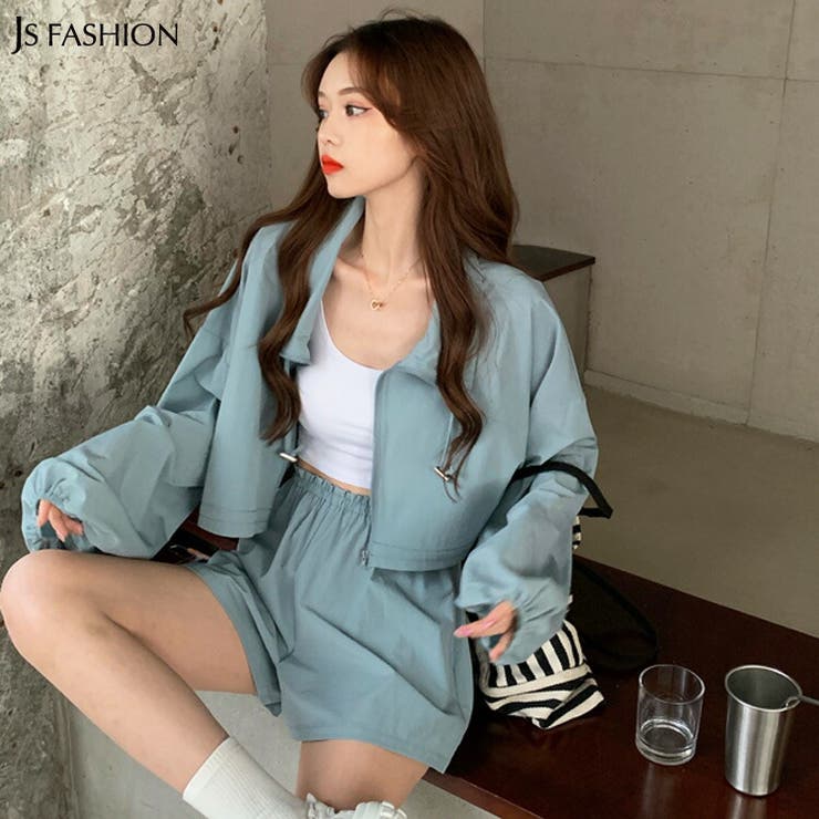 セットアップ 全3色 フードなしパーカーとショートパンツ上下