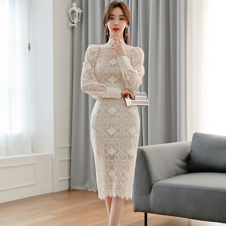 CHICWISH★総レースワンピース 3色入り☆ セール】総レース ビスチェ レイヤード ロング ワンピース