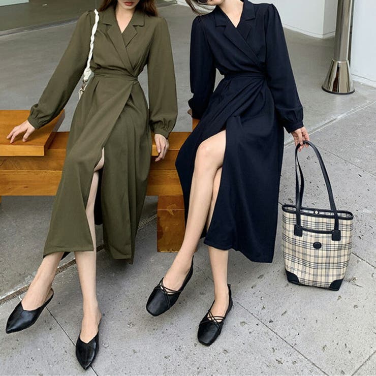 ロングワンピース 全2色 全開カシュクール[品番：JSFW0007735