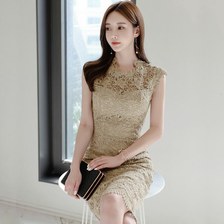 ⭐【 】ノースリーブドレスワンピ パーティードレス 刺繍レースワンピース ノースリーブ[品番