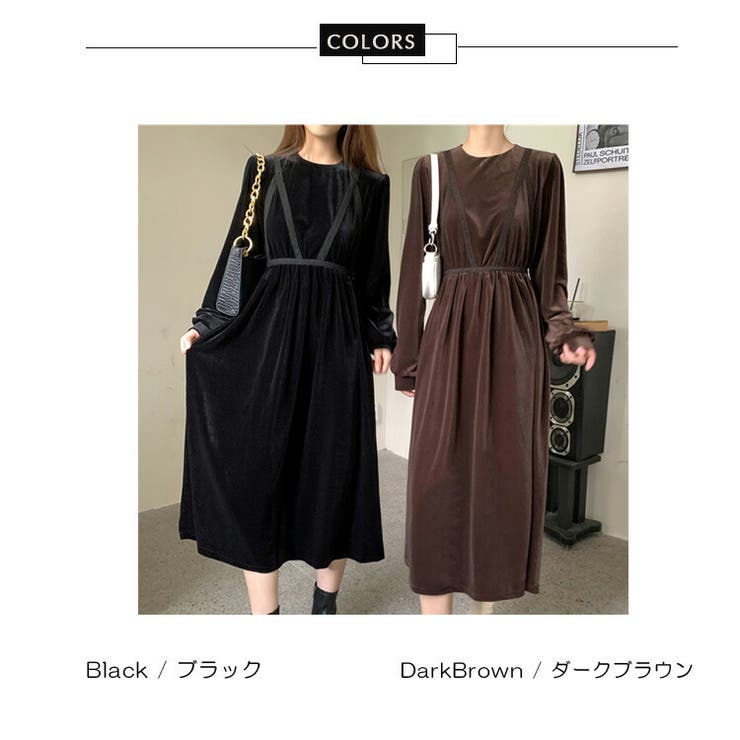 ベロアワンピース 全2色 ロングワンピース[品番：JSFW0008001