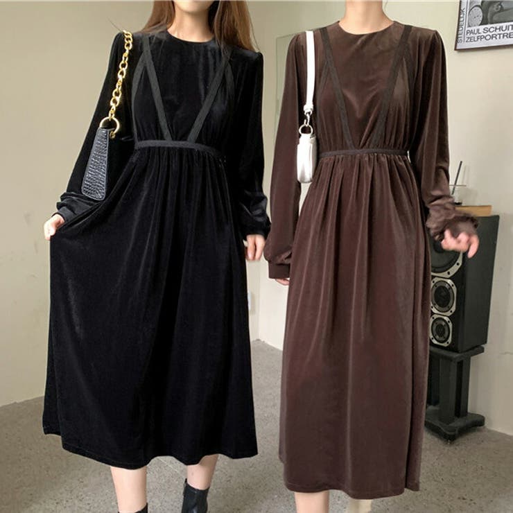 ベロアワンピース 全2色 ロングワンピース[品番：JSFW0008001