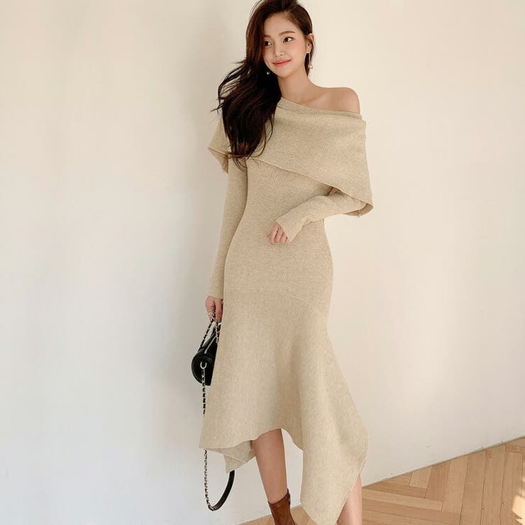 ニットワンピース 全2色 オフショルダー[品番：JSFW0007936]｜JS