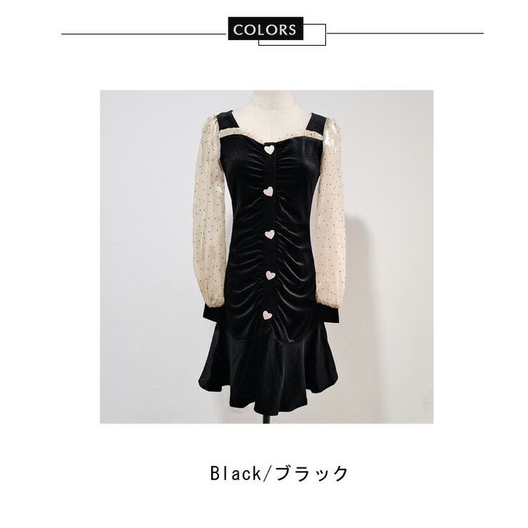 ベロアワンピ パーティードレス ドット柄[品番:JSFW0008013 ベロアワンピ パーティードレス ドット柄[品番:JSFW0008013