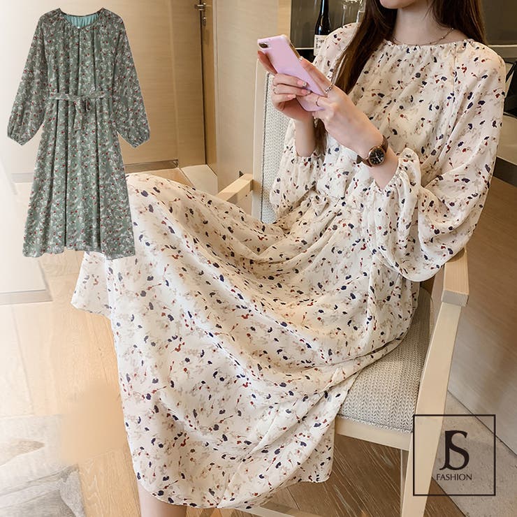 ロングワンピース 2色 小花柄[品番：JSFW0006580]｜JS FASHION
