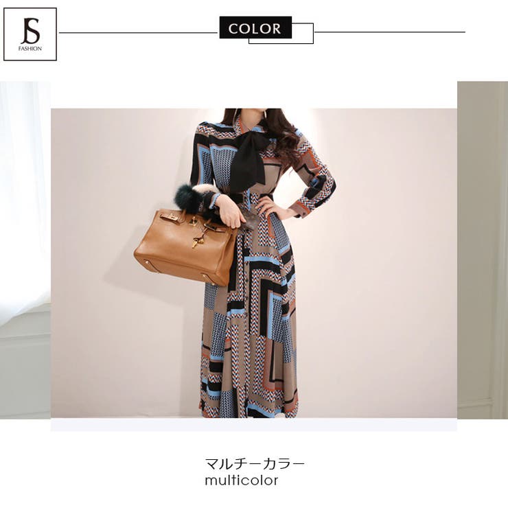 ロングワンピース 柄プリント リボン付き | JS FASHION | 詳細画像15 