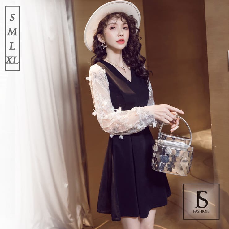 パーティードレス 刺繍入りシースルー袖 Aライン 品番 Jsfw Js Fashion ジェーエスファッション のレディースファッション通販 Shoplist ショップリスト
