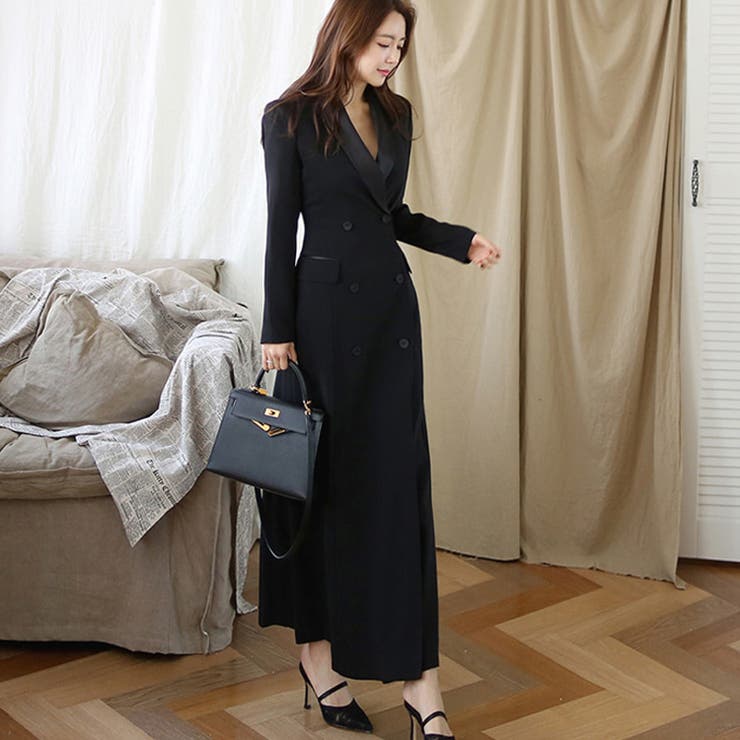 ロングドレス コートワンピース ダブルボタン[品番：JSFW0006928