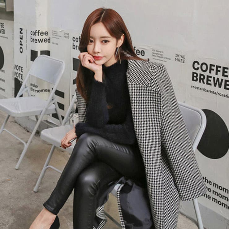 ロングコート 千鳥チェック柄 ベルト付き[品番：JSFW0006929