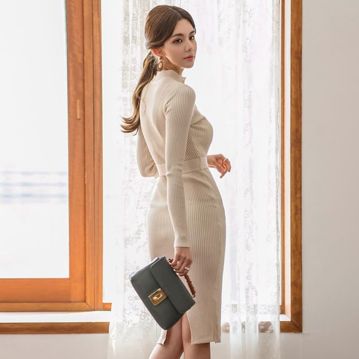 現行極美品　y-3 ニットワンピース　切り替え　ダブルジップ　コート　羽織り SET]クロスデザインミックスニットワンピース+ミックスワイド