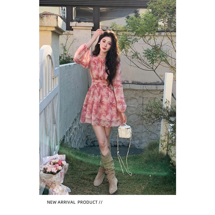小花柄 ワンピース ティアード[品番：JSFW0014864]｜JS FASHION