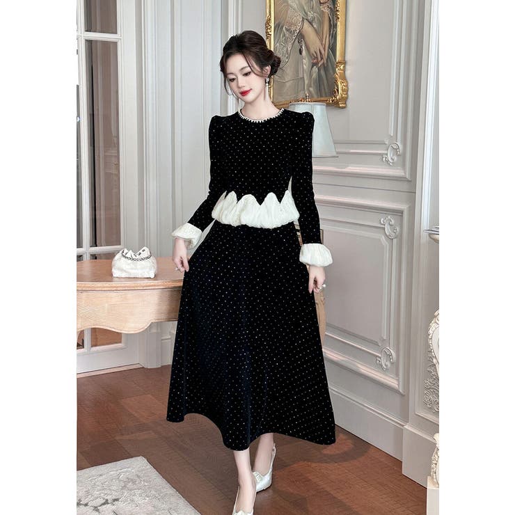 ドレスワンピース パーティードレス ベルベット[品番：JSFW0014843