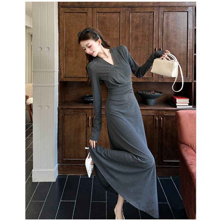 ワンピース 全2色 Vネック[品番：JSFW0014831]｜JS FASHION（ジェー