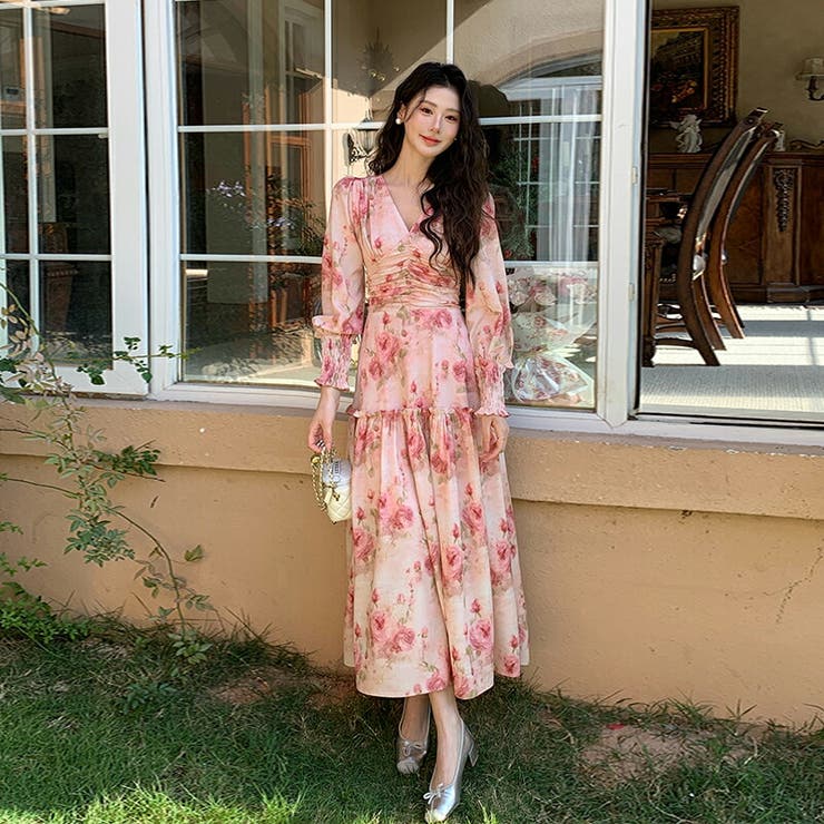 小花柄 ワンピース 全2色[品番：JSFW0010607]｜JS FASHION