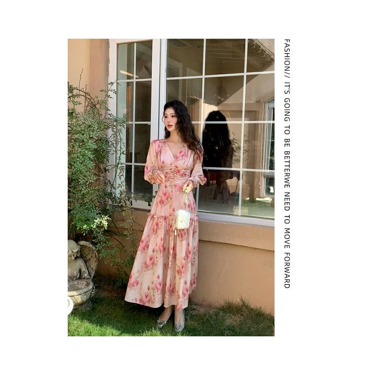 花柄 ワンピース ピンク色[品番：JSFW0014858]｜JS FASHION