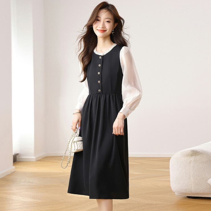 【SaturdayClub】バイカラー サイドボタン ワンピース*送関込 Dresses_600x600_crop_center.