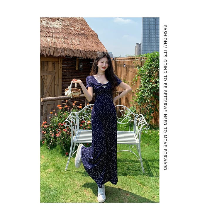 フラワープリント ワンピース レース施しVネック | JS FASHION | 詳細画像6 