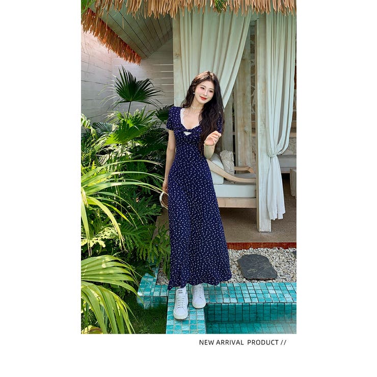 フラワープリント ワンピース レース施しVネック | JS FASHION | 詳細画像15 