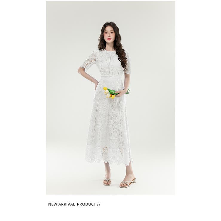 花柄 レース ワンピース ドレス ４色展開 レースワンピース 3色展開 花柄[品番：JSFW0014965]｜JS FASHION