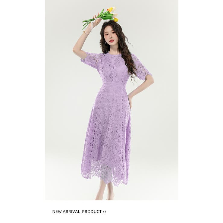 夏 花柄 透け感 レース ワンピース 3色展開 レースワンピース 3色展開 花柄[品番：JSFW0014965]｜JS FASHION