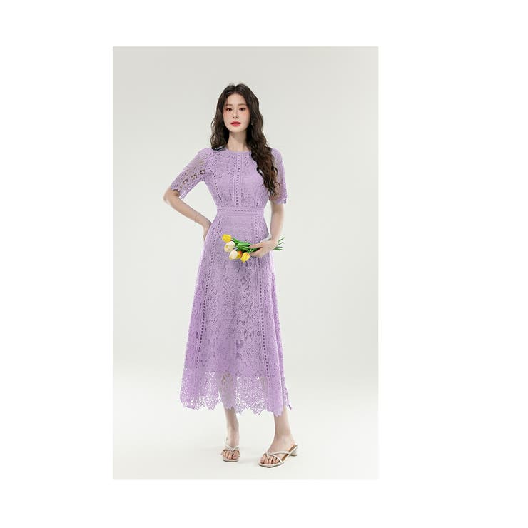 花柄 レース ワンピース ドレス ４色展開 レースワンピース 3色展開 花柄[品番：JSFW0014965]｜JS FASHION