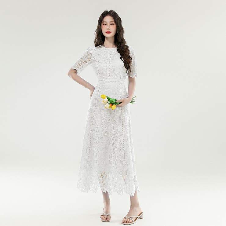 夏 花柄 透け感 レース ワンピース 3色展開 レースワンピース 3色展開 花柄[品番：JSFW0014965]｜JS FASHION