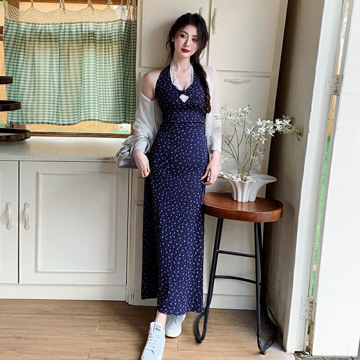 ホルダーネック ロングワンピース フラワープリント | JS FASHION | 詳細画像3 