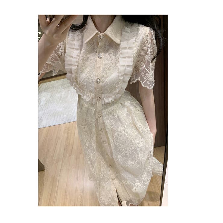 CHICWISH★総レースワンピース 3色入り☆ パーティードレス 全2色 シースルー 総レースワンピース 刺繍