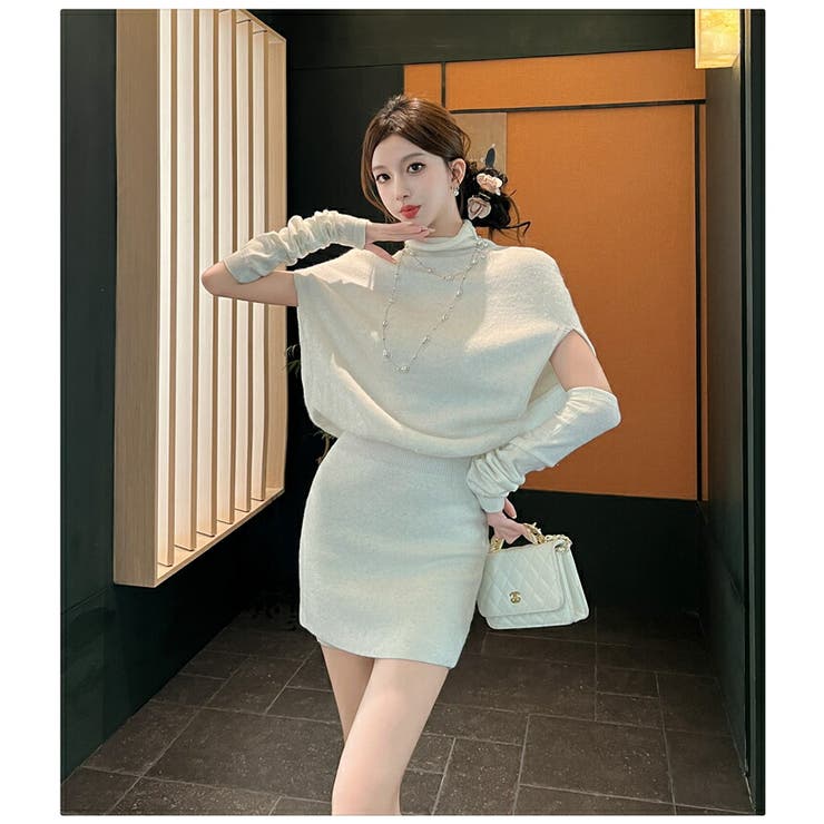 ケープニットワンピース アームウォーマー付き タートルネック | JS FASHION | 詳細画像9 