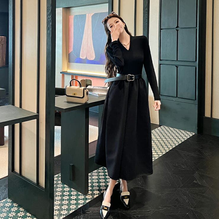 Vネック 切替 ロングニットワンピース | JS FASHION | 詳細画像5 